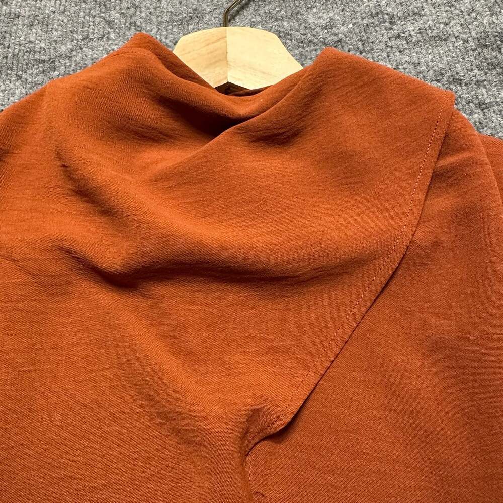 ZARA Russet Orange Draped Asymmetric Collar Batwing Sleeve Blouse Quiet Luxury - Picture 3 of 9